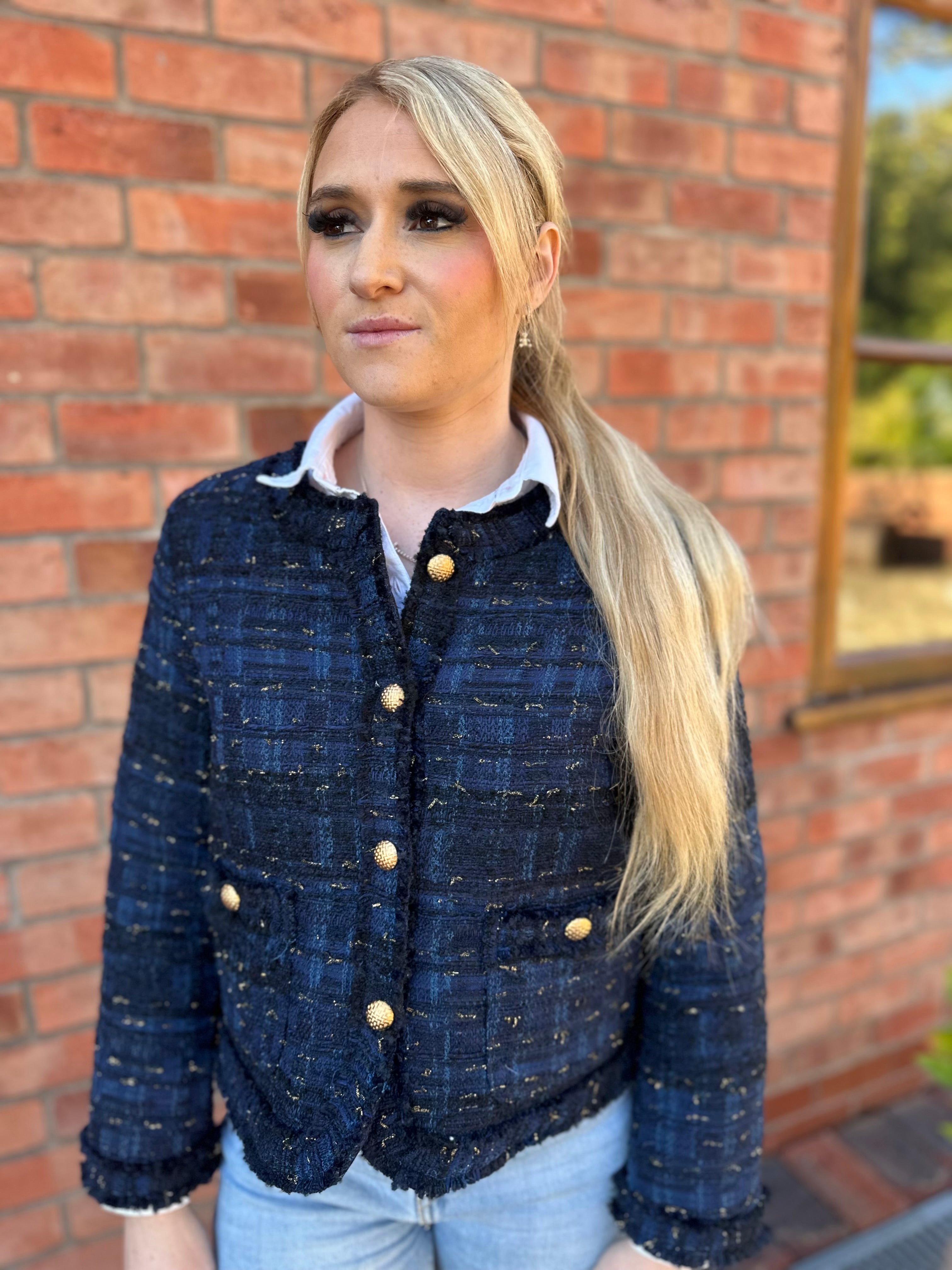 Navy & Gold Sparkle Tweed Jacket