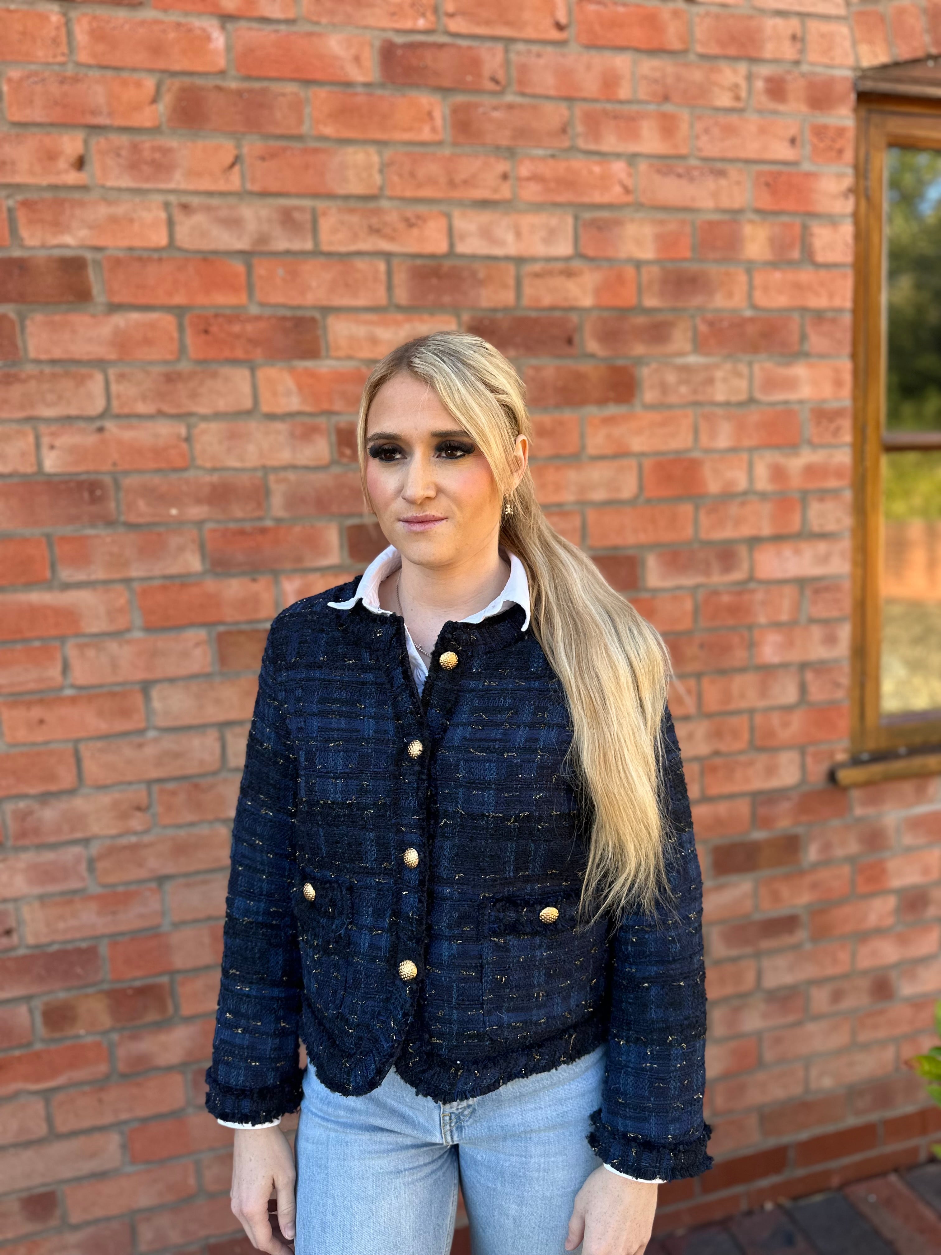 Navy & Gold Sparkle Tweed Jacket