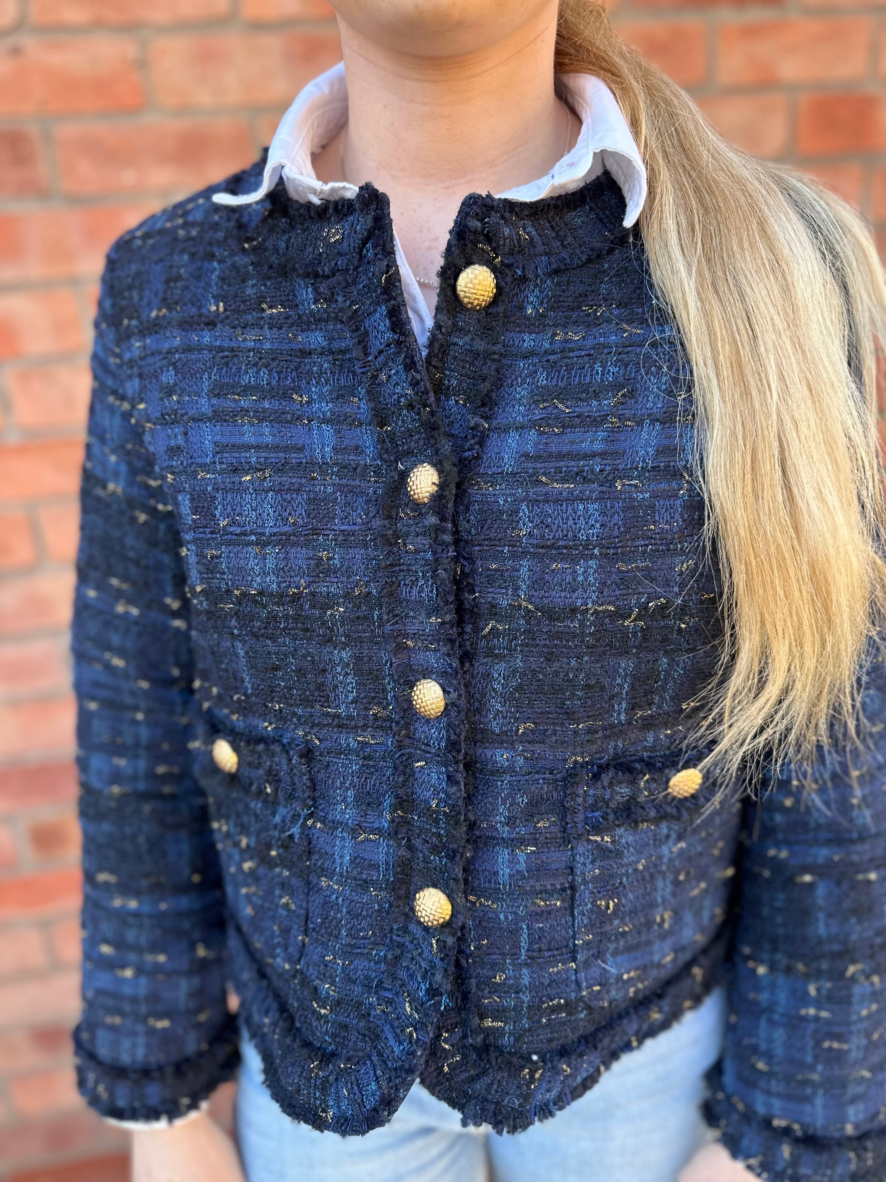 Navy & Gold Sparkle Tweed Jacket